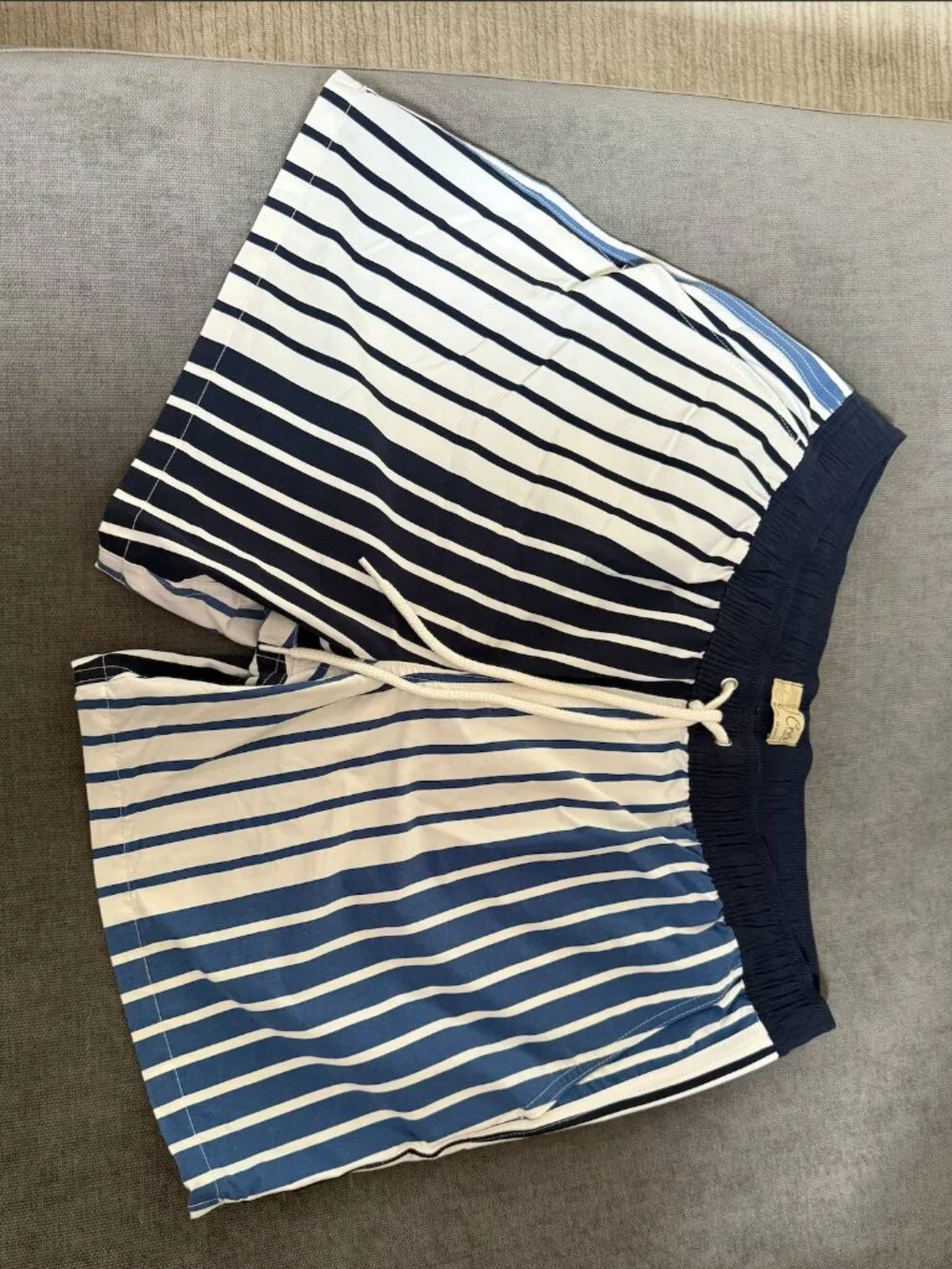 J.Crew Men's Large Colorblock Striped Swim Trunks Blue White Drawstring Board Sh